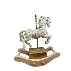 San Francisco Music Box Co Wind Up Rocking Carousel Horse Floral Heart Musical